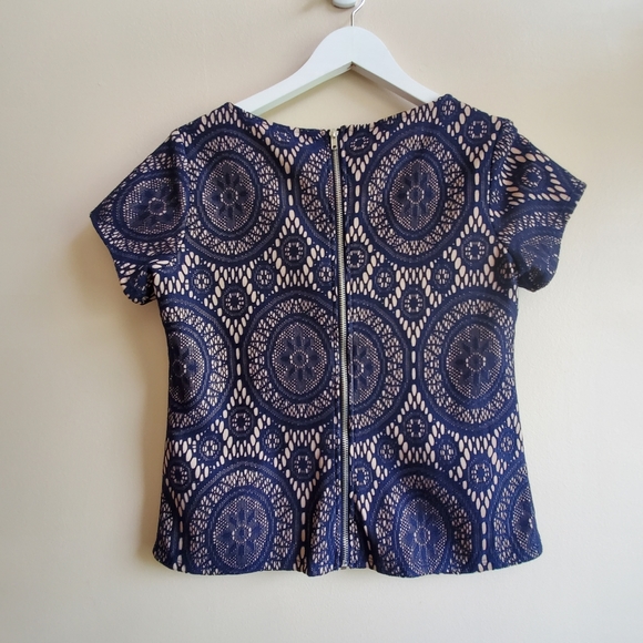 Tacera lace top, short sleeve, small size, Navy colour - Picture 2 of 5